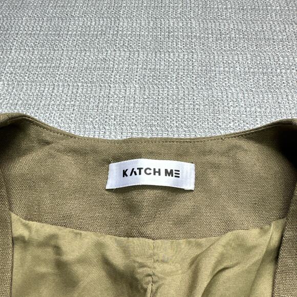 Katch Me Vest Womens‎ XXL Green Linen Blend Button Up Y2K Utility Chic Split Hem - Picture 2 of 8